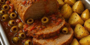 Lagarto ao Molho Italiano com Batatas Assadas, eu sempre faço pra servir na refeição em família