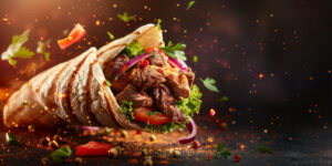 Kebab saboroso e suculento com temperos marcantes que remetem à tradição do Oriente Médio