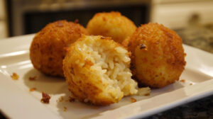 Bolinho de Arroz crocante por fora macio por dentro e cheio de sabor que lembra a comida da vovó