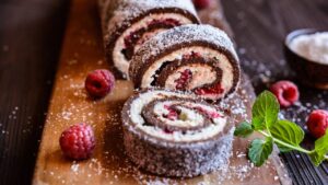 O Enroladinho dos Deuses Rocambole de Chocolate com Creme de Coco e Framboesa