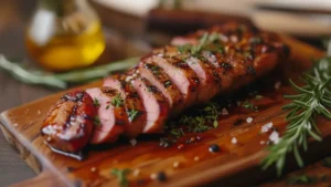 Prato principal da Ceia de Natal: lombo de porco recheado com farofa