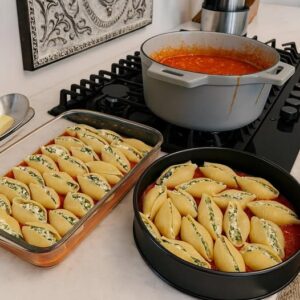 Conchas de Massa Recheadas com Ricota e Espinafre ao Molho de Tomate: Uma Receita Que Encanta