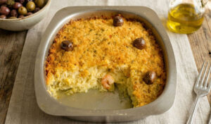 Bacalhau com natas e camarão que fica uma verdadeira perdição