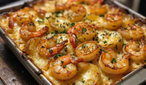 Batatas gratinadas com camarão (ficam super deliciosas)