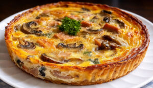 Quiche (sem massa) de atum e cogumelos