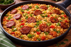 Arroz com Linguiça Caseiro Bem Saboroso