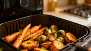 Em poucos minutos a airfryer deixa os legumes assados e irresistíveis