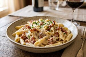 Penne ao Molho Branco com Bacon