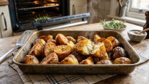 Adicionar os pedaços em água fervente antes de levar ao forno ao fazer batata rústica: para que serve e por que é recomendado