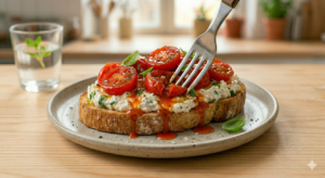 Pão integral com ricota temperada e tomate assado um lanche leve sem abrir mão do sabor