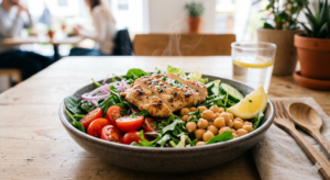 Salada com proteínas, prática e cheia de sabor que resolve qualquer refeição com ingredientes simples